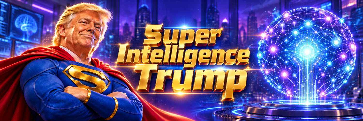Super Intelligence Trump title banner with a glowing neural sphere
